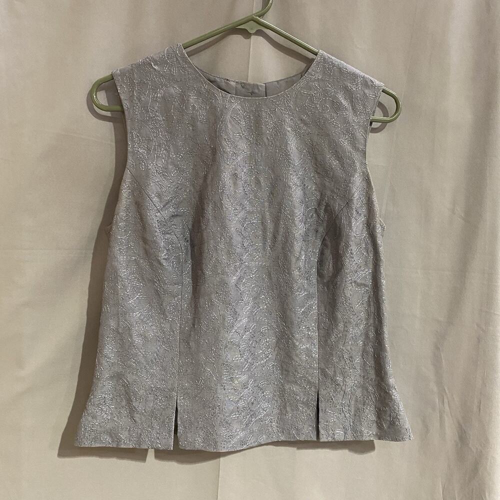 Donna Morgan silver patterned sleeveless top Size 8 Retro TG2083
